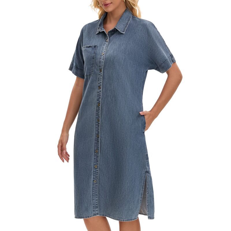 インスパイア シック レディース トップス ワンピース ボタンダウン ミディ シャツ ダウン デニム INSPIRE CHIC Womens Midi Denim Dressummer Short S