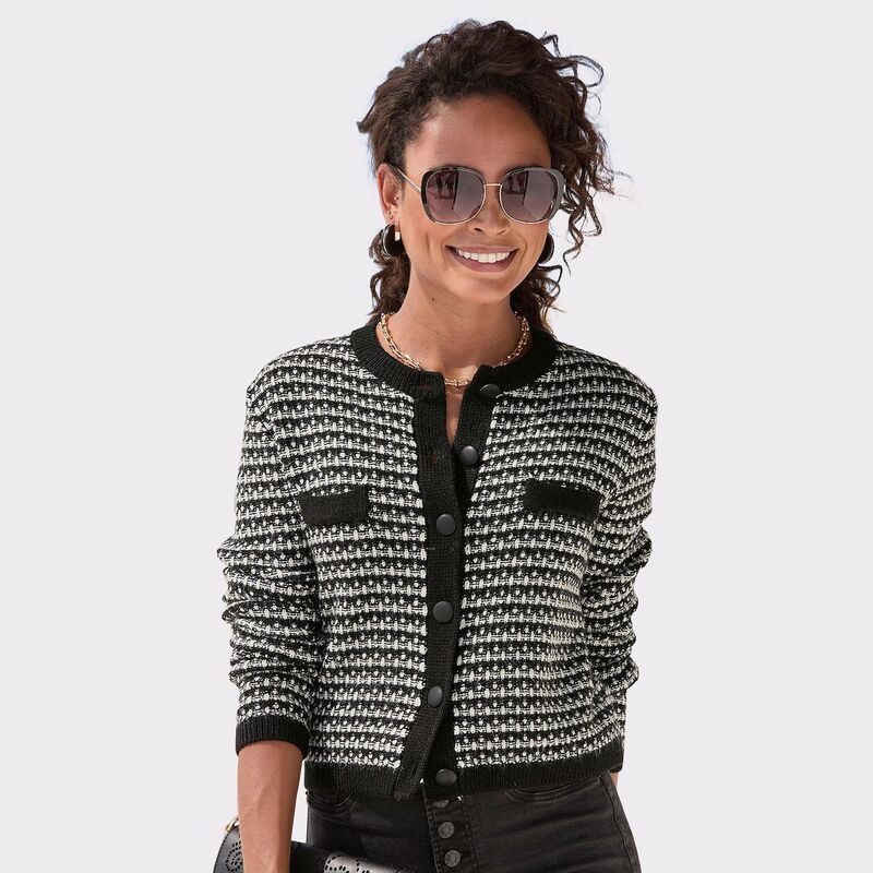ラスカーナ レディース アウター ニット・セーター ツイード カーディガン Lascana Womens Tweed Look Cardigan Black And White ホワイト 16,775円