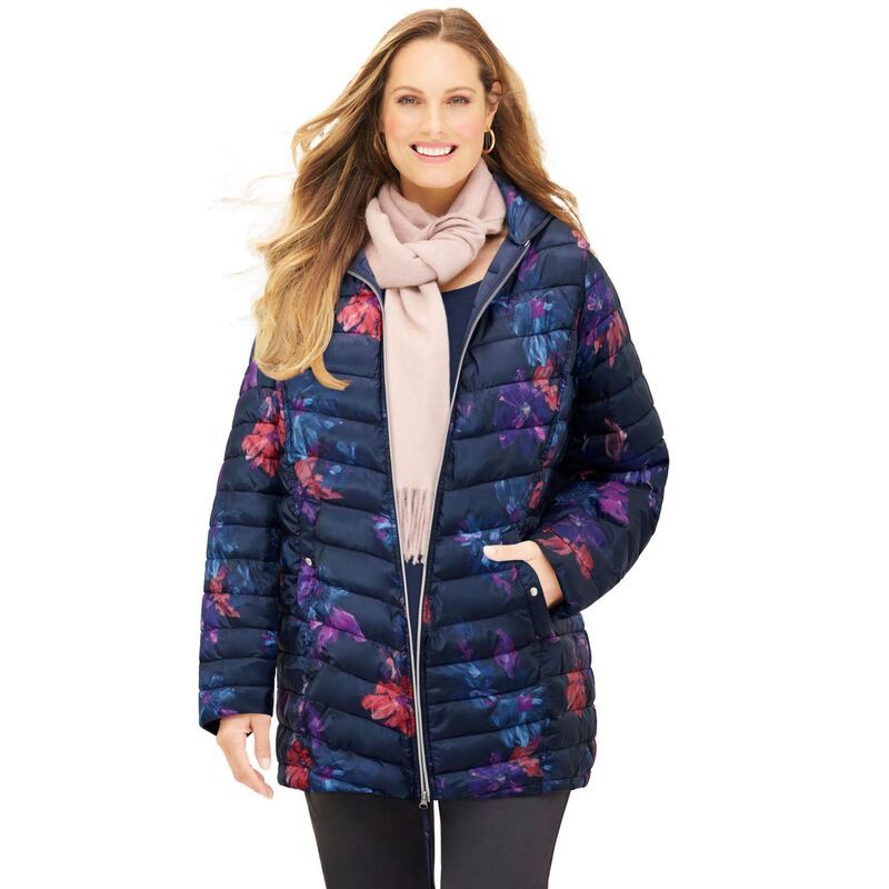 キャサリンズ レディース アウター ジャケット・ブルゾン プラスサイズ コート Catherines Womens Plusize Packable Puffer Coat Navy Painted