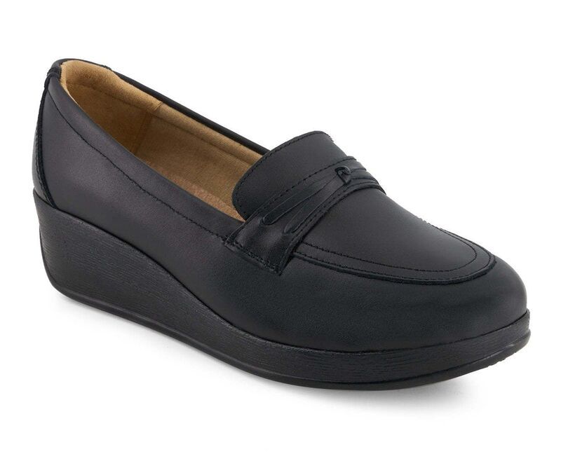アンドレア レディース シューズ スリッポン・ローファー プラットフォーム レザー Andrea Womens Comfort Leather Platform Loafers 37639 Black