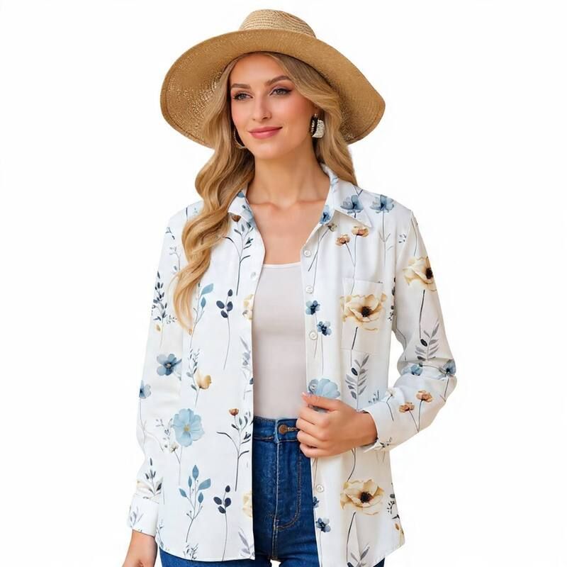 メガリテイラー レディース トップス Tシャツ ボタンダウン フラワー柄 プリント ダウン フラワー MegaRetailer Womens Floral Print Button Down Shir