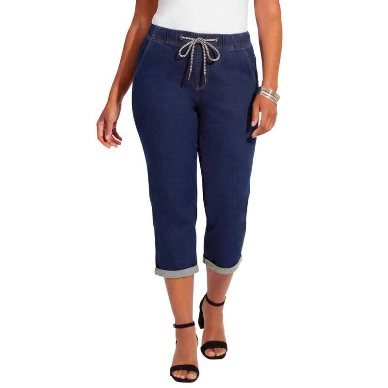 キャサリンズ レディース ボトムス カジュアルパンツ プラスサイズ キャップ ニット Catherines Womens Plusize Relaxed Rolled Knit Jean Capri