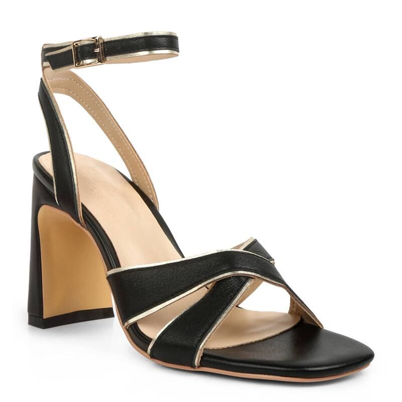 ラグアンドコー レディース シューズ パンプス サンダル トール レザー ヒール Rag Co Womens Metallic Lined Leather Block Heel Sandals Bla