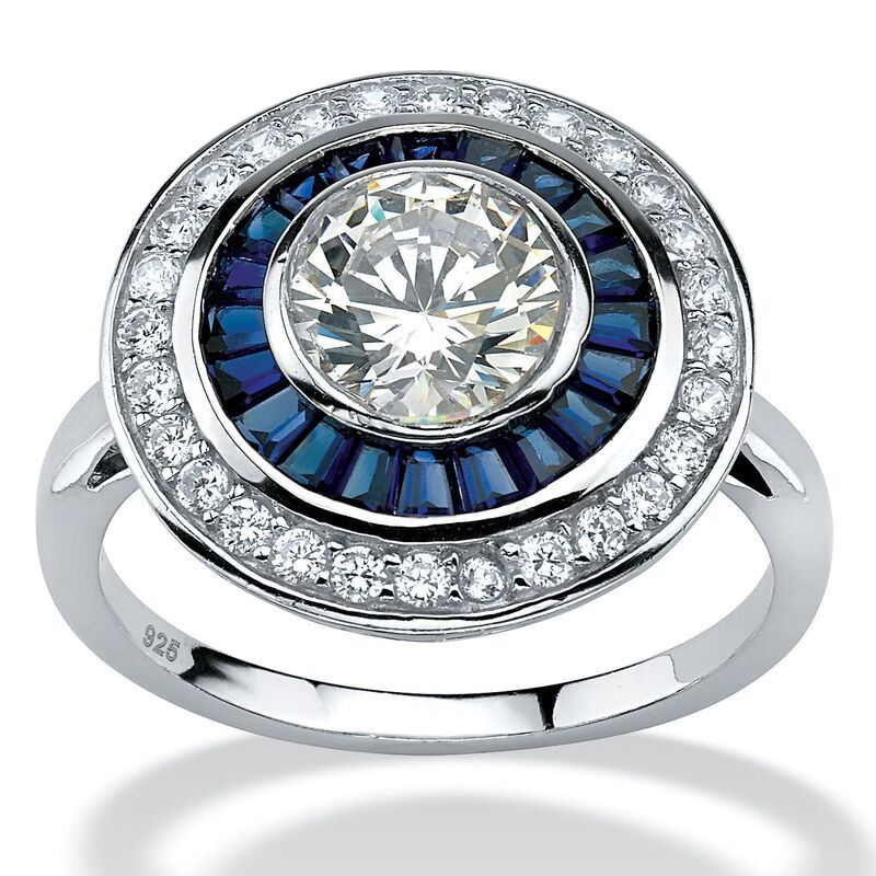 パームビーチジュエリー レディース アクセサリー リング PalmBeach Jewelry 346 TCW Round CZ and Sapphire Circle Ring in Platinum