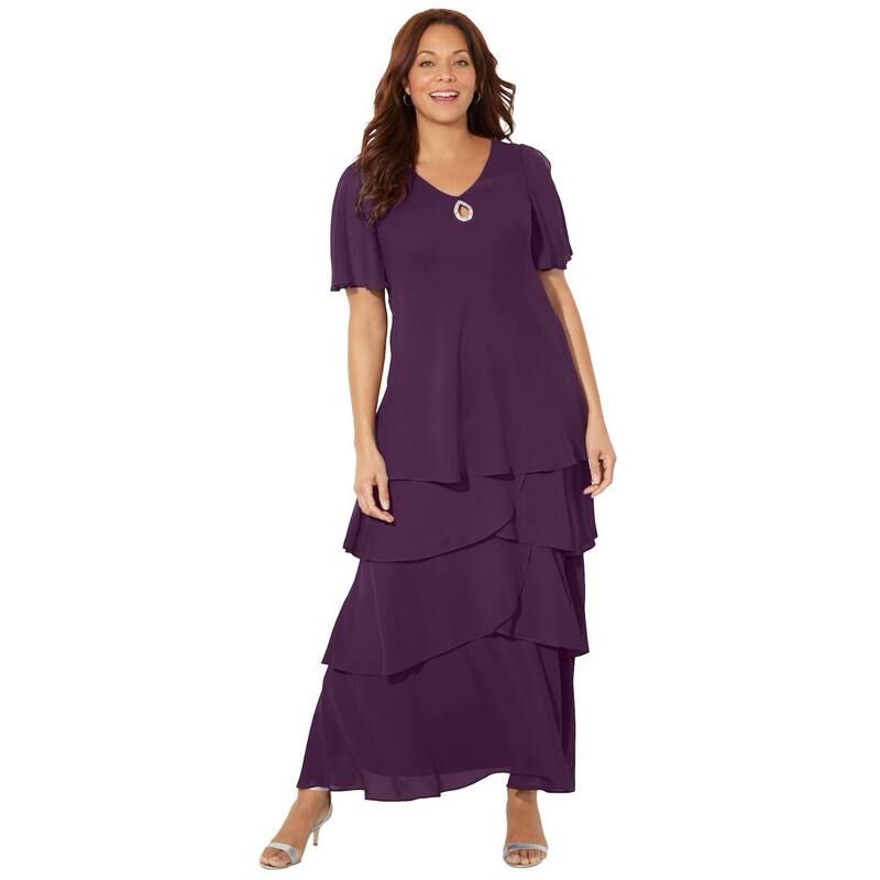 キャサリンズ レディース トップス ワンピース ティアード シフォン プラスサイズ マキシ Catherines Womens Plusize Tiered Chiffon Maxi Dress Eg