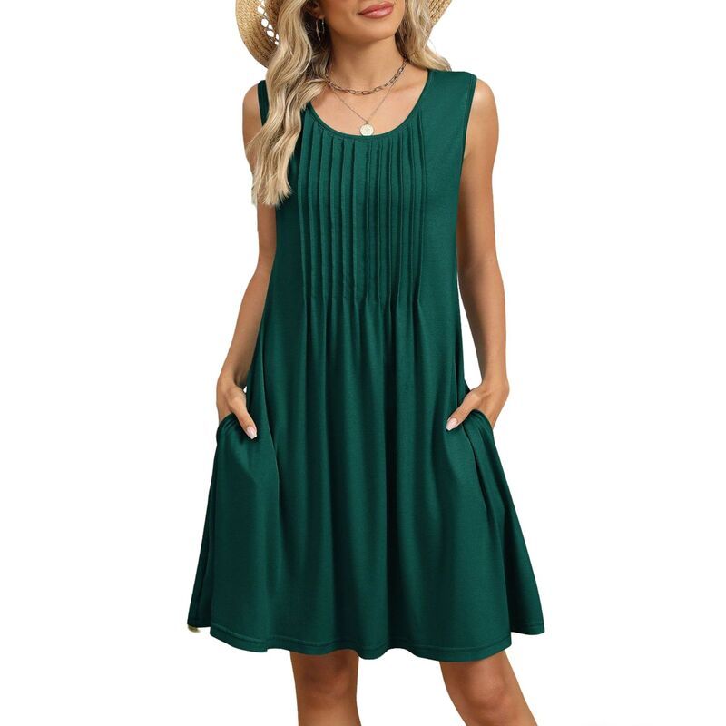 エリートスピリット レディース トップス ワンピース プリーツ ノースリーブ EliteSpirit Womensleeveless Pleated Swing Dress with Pockets 10,345円