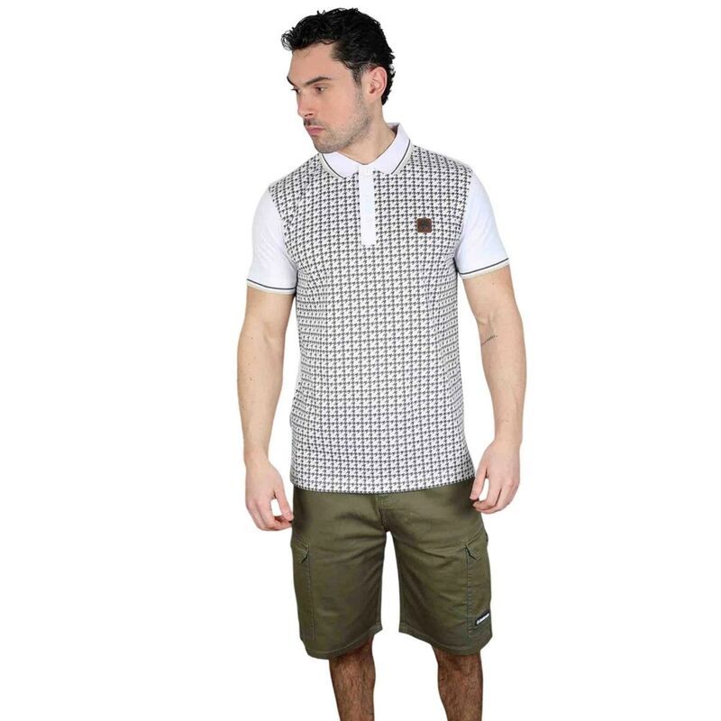 ランブレッタ メンズ トップス Tシャツ ポロシャツ Lambretta Mens Houndstooth Polo Shirt White Iron ホワイト