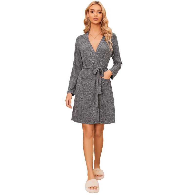 エコアー レディース アンダーウェア ナイトウェア ひざ丈 リブ ニット Ekouaer Women Robe Ribbed Knit Soft Bathrobe Knee Length Robest