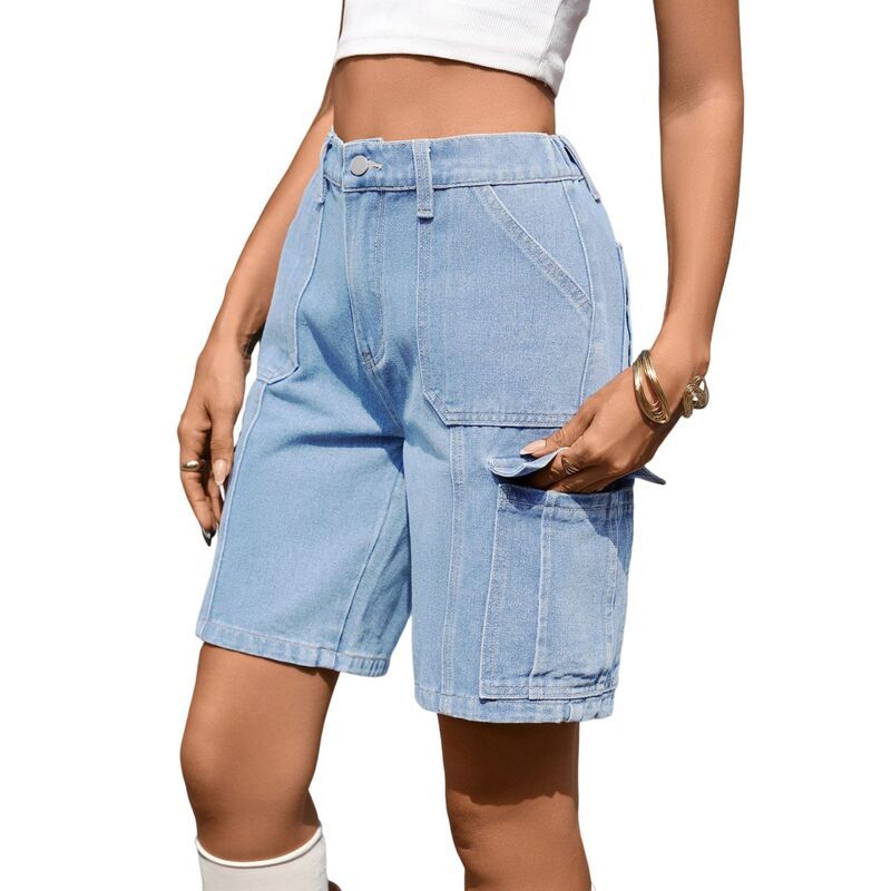 コジョイン レディース ボトムス ハーフパンツ・ショーツ ひざ丈 ハイウエスト ショートパンツ デニム Kojooin Womens Cargo Denim Shorts High Waist Kne