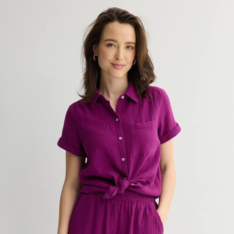 クロフト＆バロー レディース トップス シャツ Womens Croft Barrow Casual Camp Shirt Modern Berry