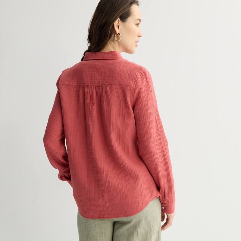 クロフト＆バロー レディース トップス シャツ ボタンダウン Womens Croft Barrow Double Cloth Button Down Shirt Kade Green グリーン