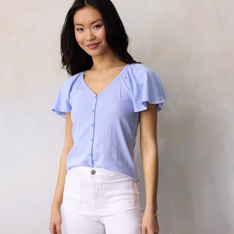 LC Lauren Conrad レディース トップス Tシャツ プチ Petite LC Lauren Conrad Flutter Sleeve Tee Paige Peri