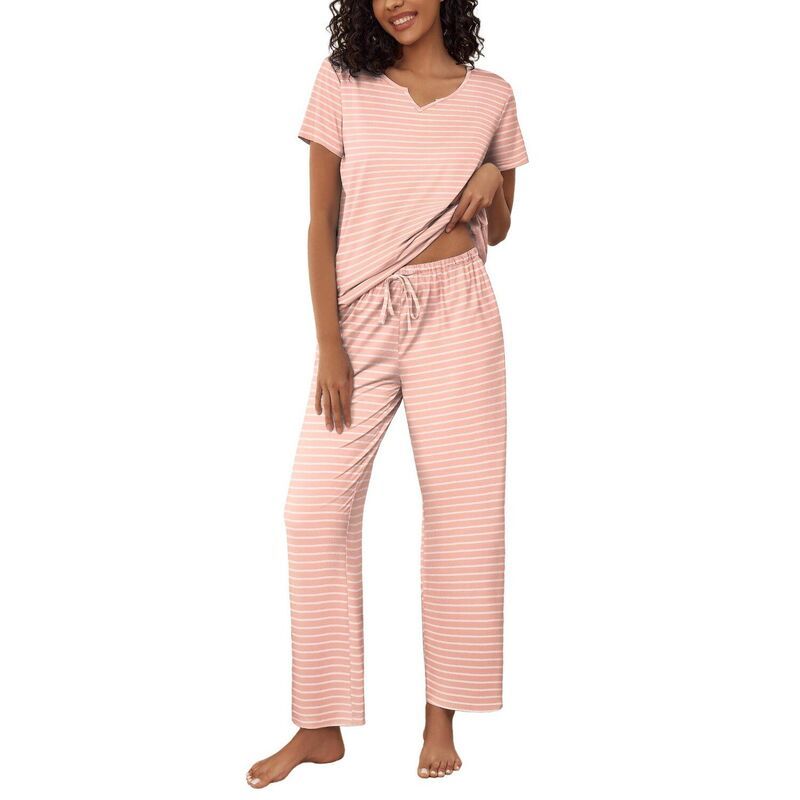 エコアー レディース アンダーウェア ナイトウェア プリント パンツ Ekouaer 2 Piece Womens Pajamashort Sleeve Top and Long Pants Pjse