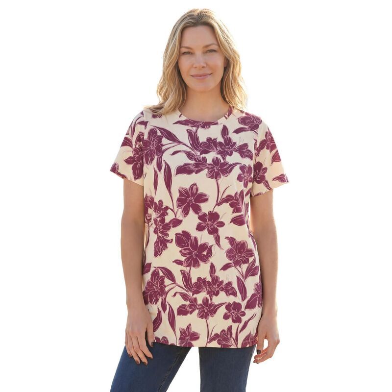 ウーマン ウィズイン レディース トップス Tシャツ クルーネック プラスサイズ プリント Woman Within Plusize Perfect Printed Crewneck Tunic Iv