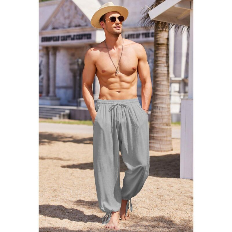 クーファンディ メンズ ボトムス カジュアルパンツ コットン リネン COOFANDY Mens Cotton Linen Pants Elastic Waist Harem Pants Casual