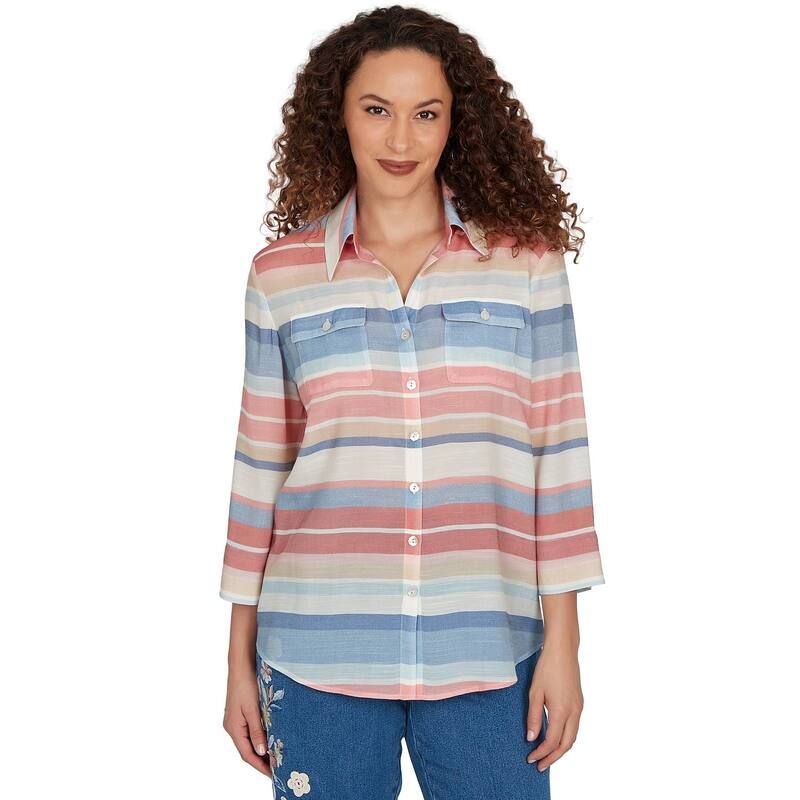 アルフレッド ダナー レディース トップス シャツ プチ Petite Alfredunner Camden Market Striped Button Frontop Rosewood Multi