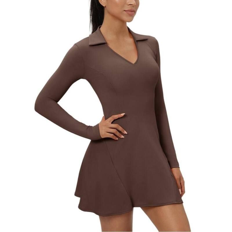 セオリア レディース トップス ワンピース Vネック ポロシャツ Seoria Womens Long Sleeve Tennis Dress Polo V Neck Workout Golf Act