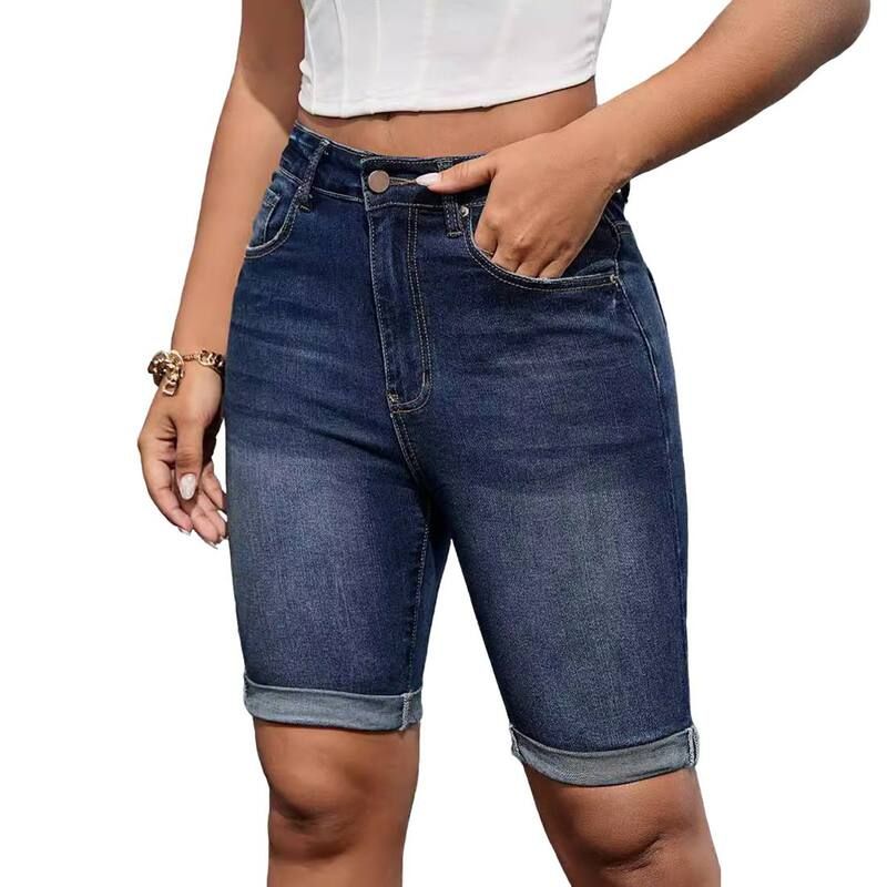 エリートスピリット レディース ボトムス ハーフパンツ・ショーツ ショートパンツ デニム EliteSpirit Womens High Rise Denim Bermuda Rolled Hem C