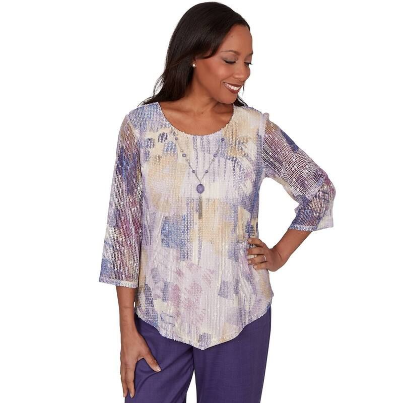 アルフレッド ダナー レディース トップス シャツ プチ メッシュ レース Petite Alfredunner Grand Bazaar Stained Glass Mesh Top with Ne