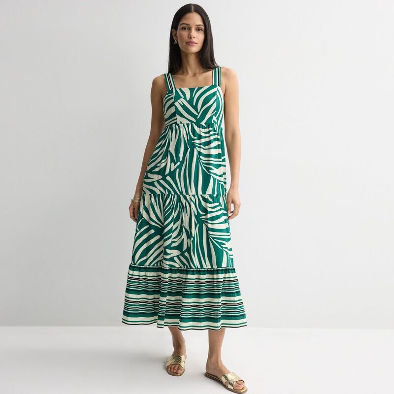 ナインウェスト レディース トップス ワンピース ティアード プチ ミディ Petite Nine West Square Neck Tie red Midi Dress Green Botanic