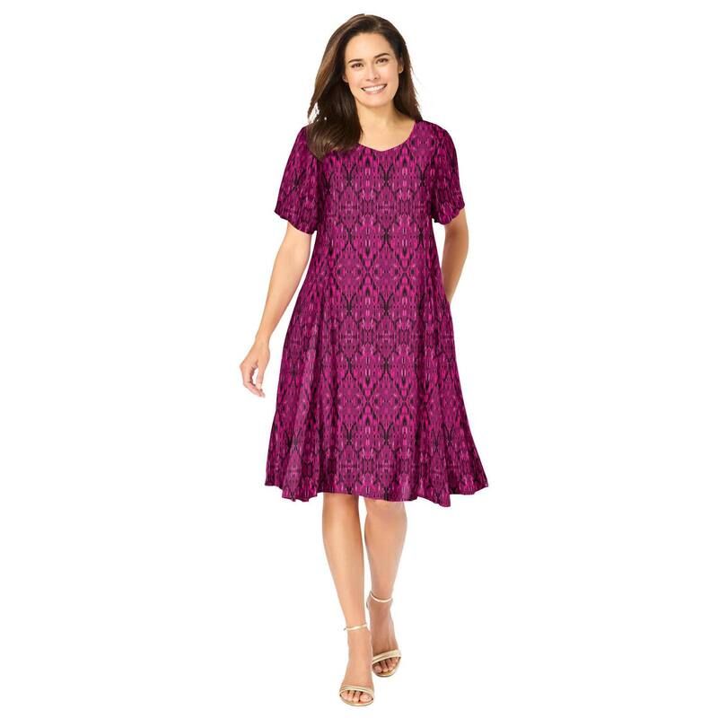 ウーマン ウィズイン レディース トップス ワンピース プラスサイズ Woman Within Plusize Short Crinkle Dress Deep Claret Batik