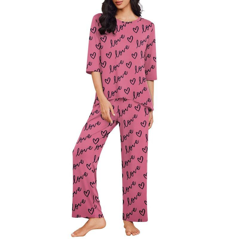エコアー レディース アンダーウェア ナイトウェア Ekouaer Womens Comfy Pajama Set withree Quarter Sleeve Top Love Print 10,514円