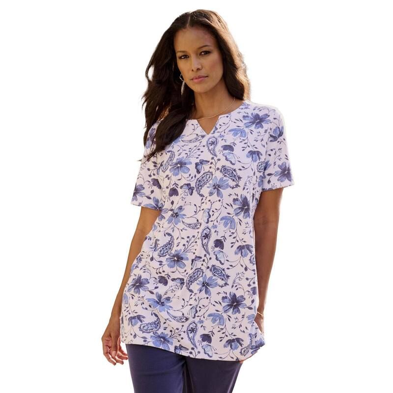 ロアマンズ レディース トップス Tシャツ プラスサイズ プリント ニット Roamans Womens Plusize Soft Knit Printunic With Notch Neckline