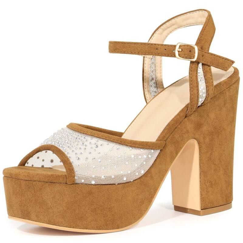 ブリスフルステップ レディース シューズ パンプス プラットフォーム サンダル メッシュ アンクル ヒール BLISSFUL STEP Womens Rhinestone Platform Heel 14,985円