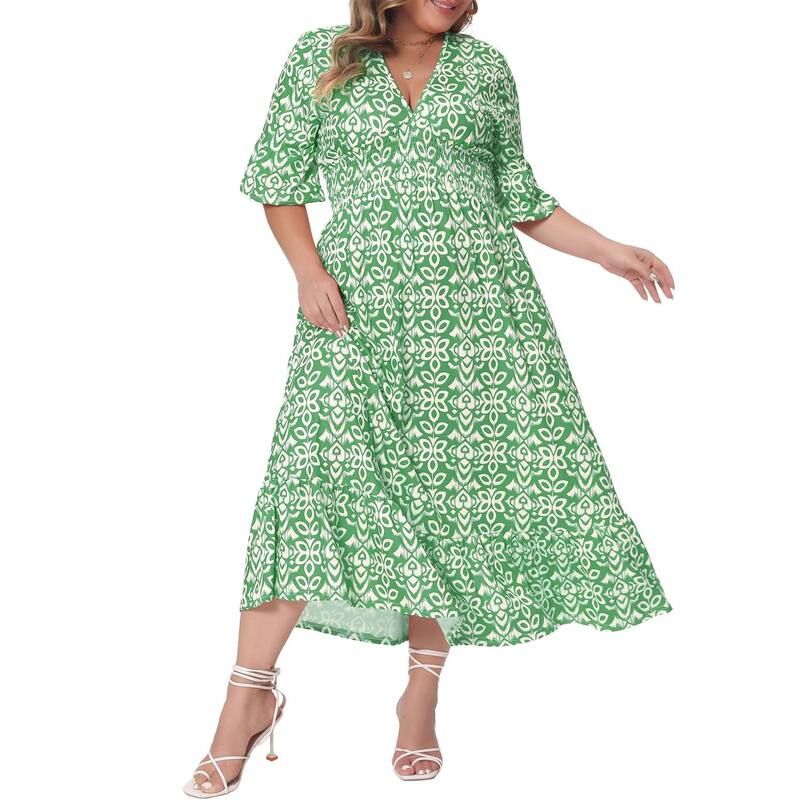 クリアフラワー レディース トップス ワンピース Vネック ティアード プラスサイズ フリル ミディ シャーリング ClearFlower Plusize Womens VNeck Smocked W 10,836円
