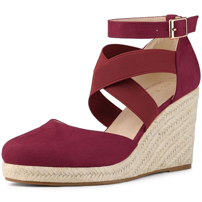 アレグラ ケー レディース シューズ サンダル ヒール ALLEGRA K Womens Espadrilles Closed Toe Wedges Heelsandals Burgundy バーガン