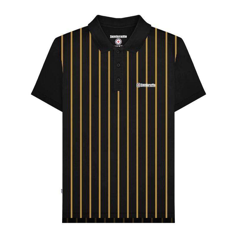 ランブレッタ メンズ トップス Tシャツ ポロシャツ Lambretta Mens Pine Polo Shirt Black And Gold ブラック