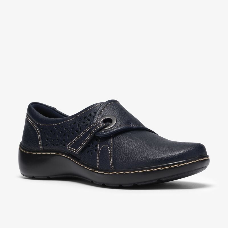 クラークス レディース シューズ サンダル レザー Clarks Cora Teagan Womens Leather SlipOn Casual Shoes Navy Leather ネイビー