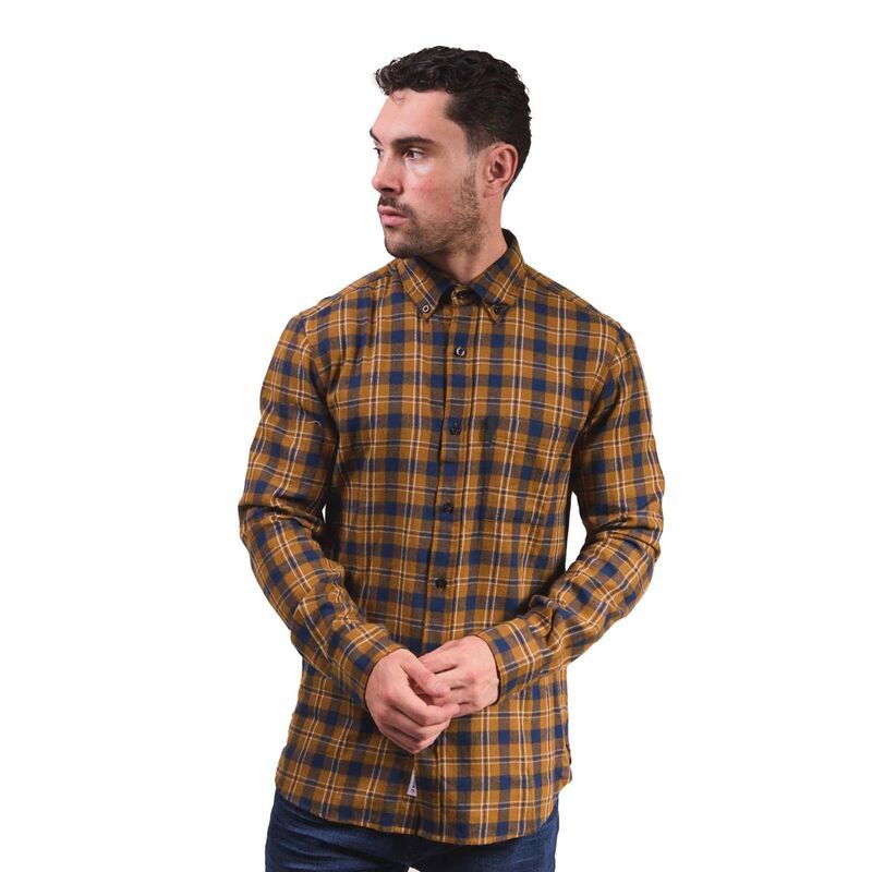 ランブレッタ メンズ トップス Tシャツ 長袖 Lambretta Mens Checked Brushed LongSleeved Shirt Mustard And Navy ネイビー 16,045円