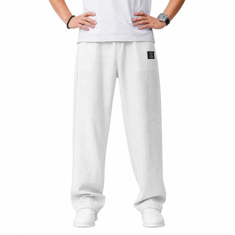 ジョイジョイ メンズ ボトムス カジュアルパンツ ワイドレッグ ドローコードウエスト リネン JoyJoy Men Lightextu red Linen Blend Wide Leg Casual