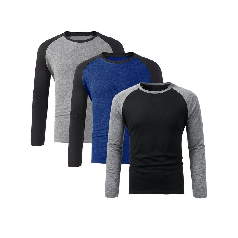 インスパイア シック メンズ トップス Tシャツ クルーネック INSPIRE CHIC 3 Packs Mens Raglan TShirts Long Sleeve Crewneck Casual