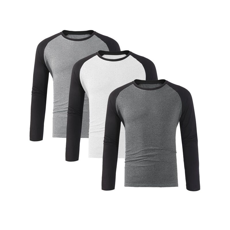インスパイア シック メンズ トップス Tシャツ クルーネック INSPIRE CHIC 3 Packs Mens Raglan TShirts Long Sleeve Crewneck Casual