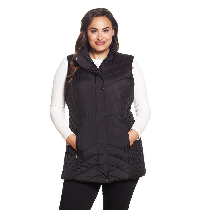 ウェザーキャスト レディース アウター ジャケット・ブルゾン プラスサイズ キルティング ベスト Plusize Weathercast Quilted Long Puffer Vest Black