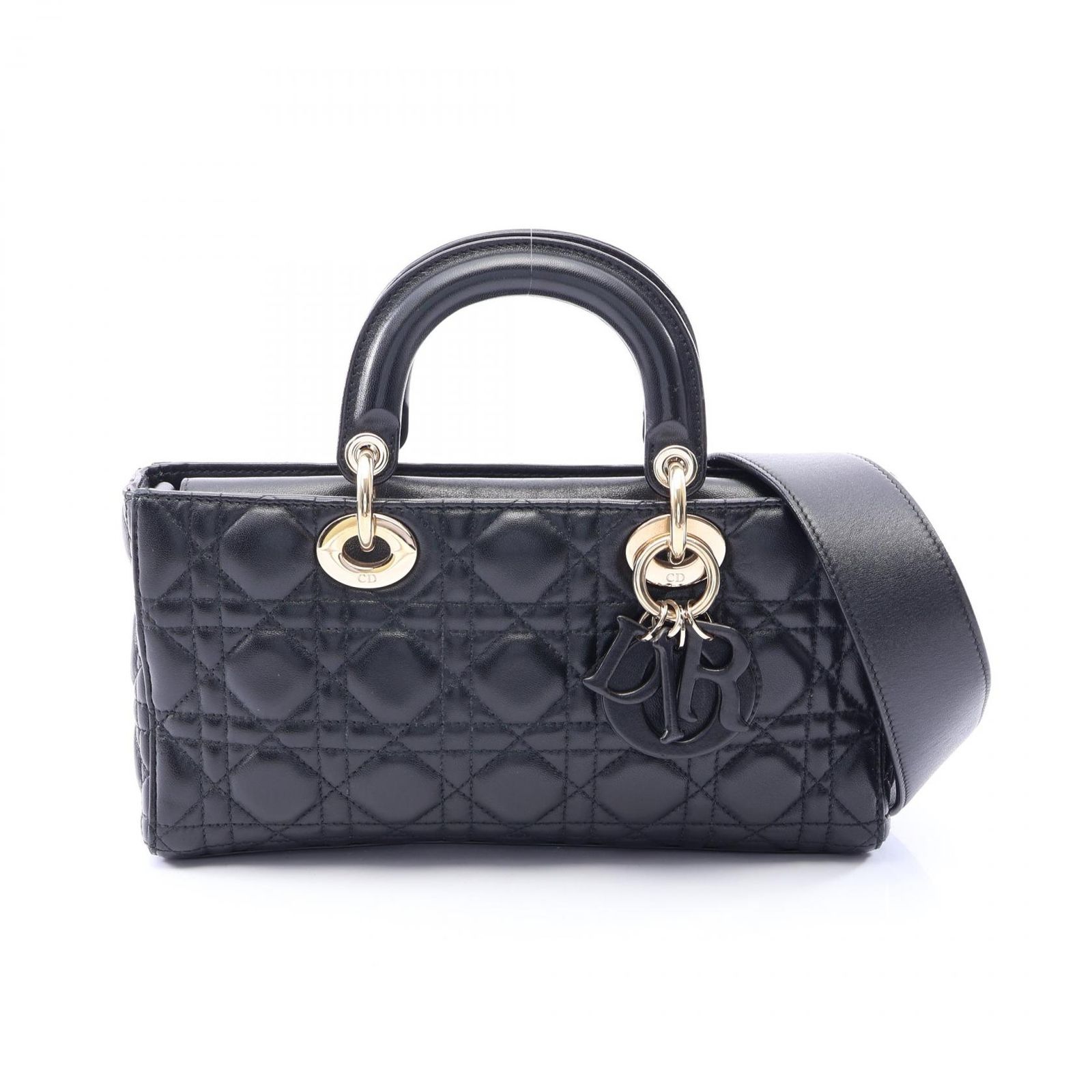 ディオール Dior ハンドバッグ Lady D-Joy ミディアム カナージュ 2WAY M0540ONGE_M900 ブラック レザー LADY D-Joy バッグ ミディアム レディース Used A