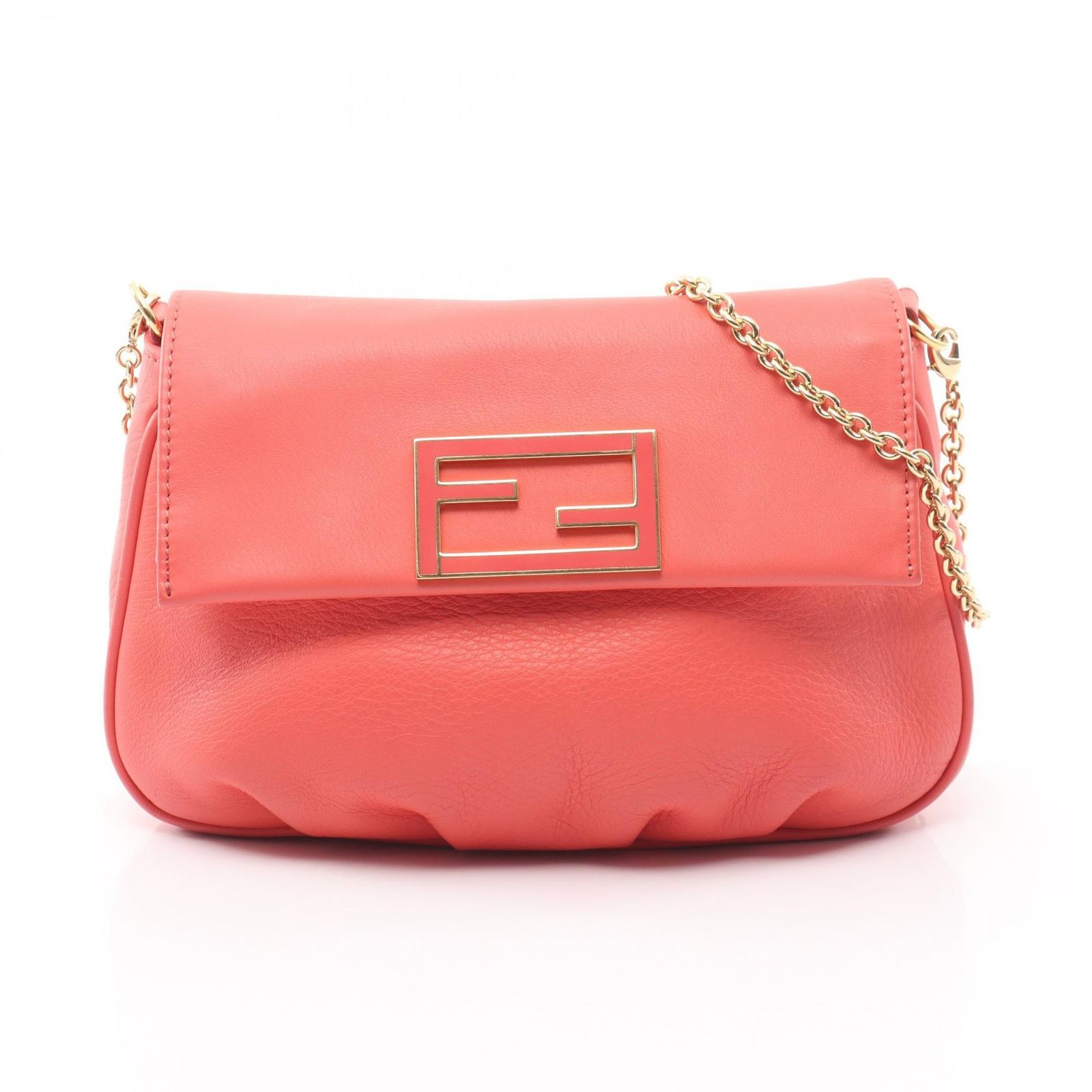 フェンディ FENDI ショルダーバッグ 8M0276 コーラルピンク レザー チェーンショルダーポーチ レディース Used A