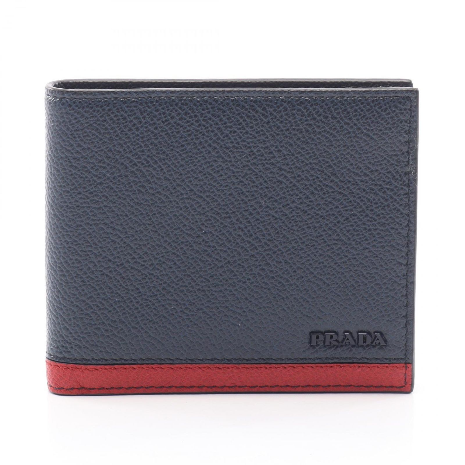 プラダ PRADA 二つ折り財布 VIT.MICRO GRAIN 2M0513 ネイビー/レッド レザー 二つ折札入れ メンズ Used A
