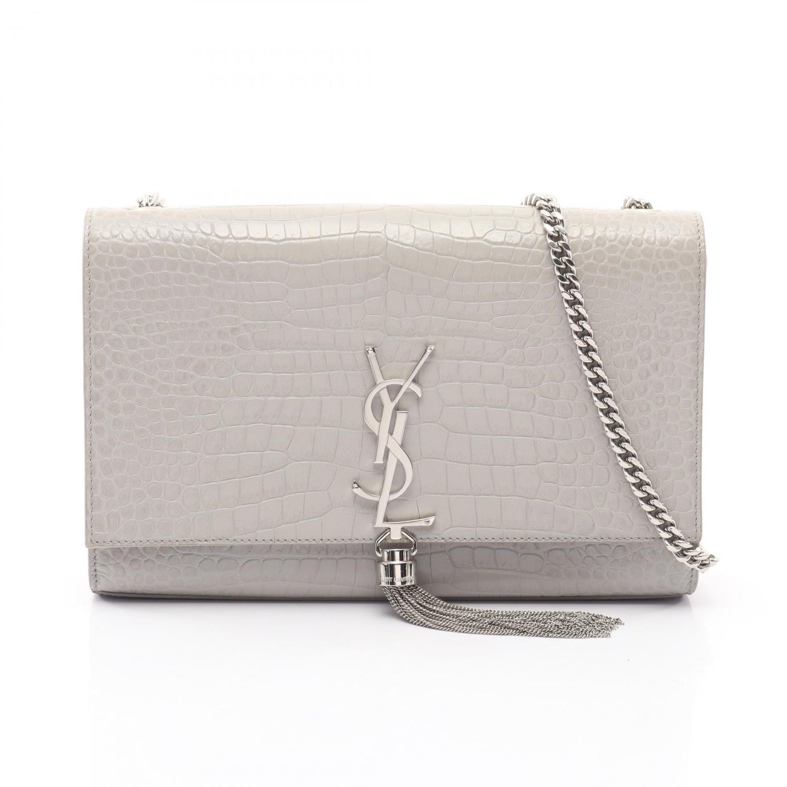 サンローランパリ SAINT LAURENT PARIS ショルダーバッグ ケイト モノグラム グレー レザー ケイト タッセル ミディアム レディース Used A