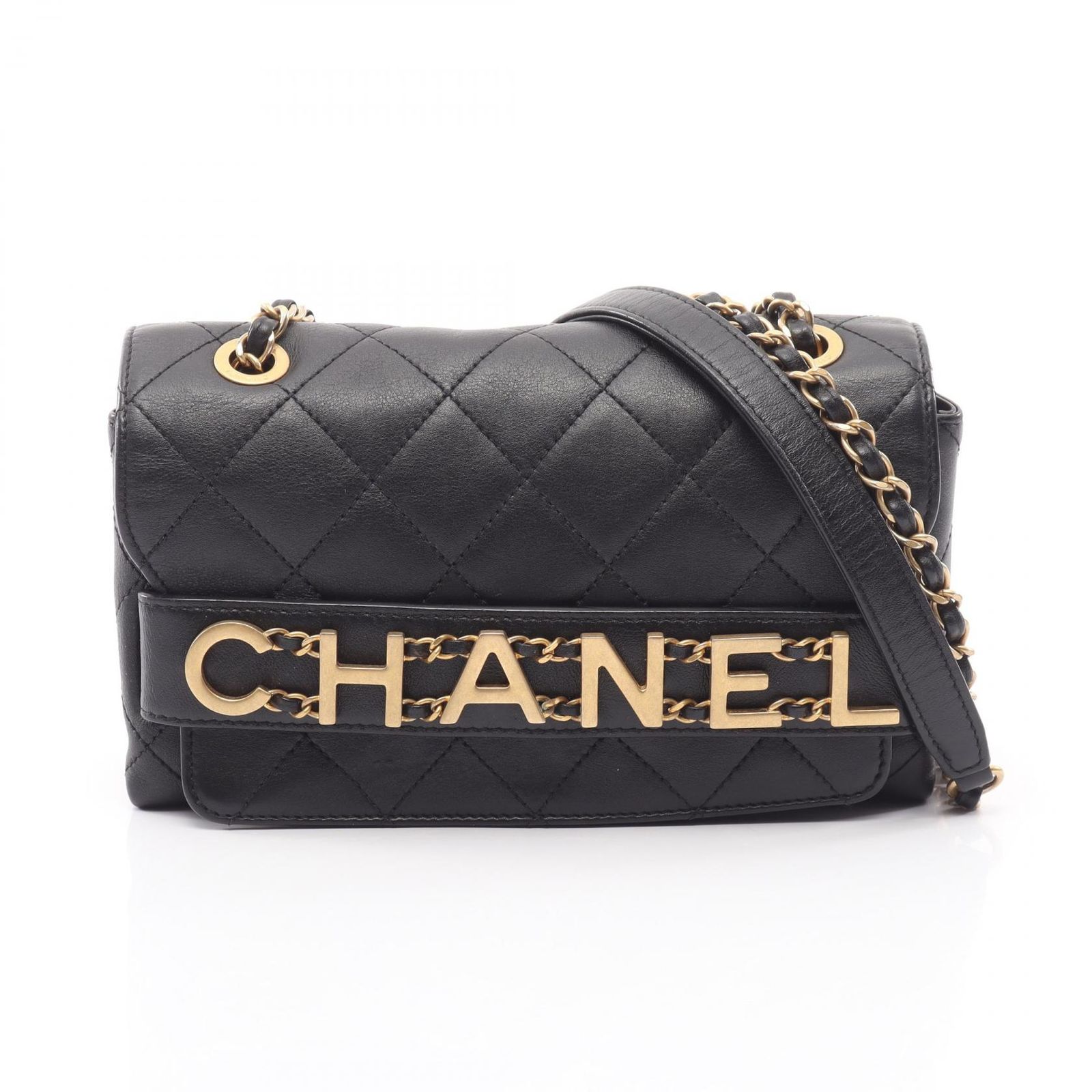 シャネル CHANEL ショルダーバッグ マトラッセ ロゴ ブラック ラムスキン（羊革） マトラッセ ロゴ チェーンショルダー レディース Used A