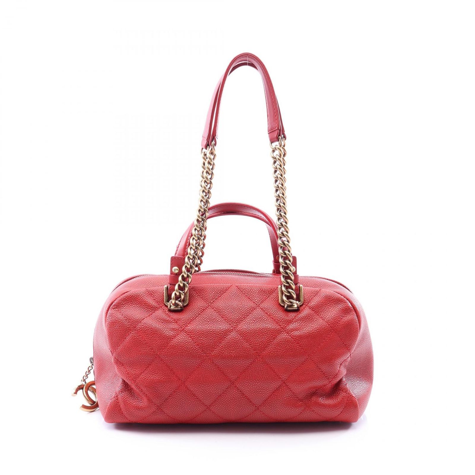 シャネル CHANEL ショルダーバッグ マトラッセ ボウリングバッグ レッド キャビアスキン(グレインドカーフ) マトラッセ ボウリングバッグ レディース Used A