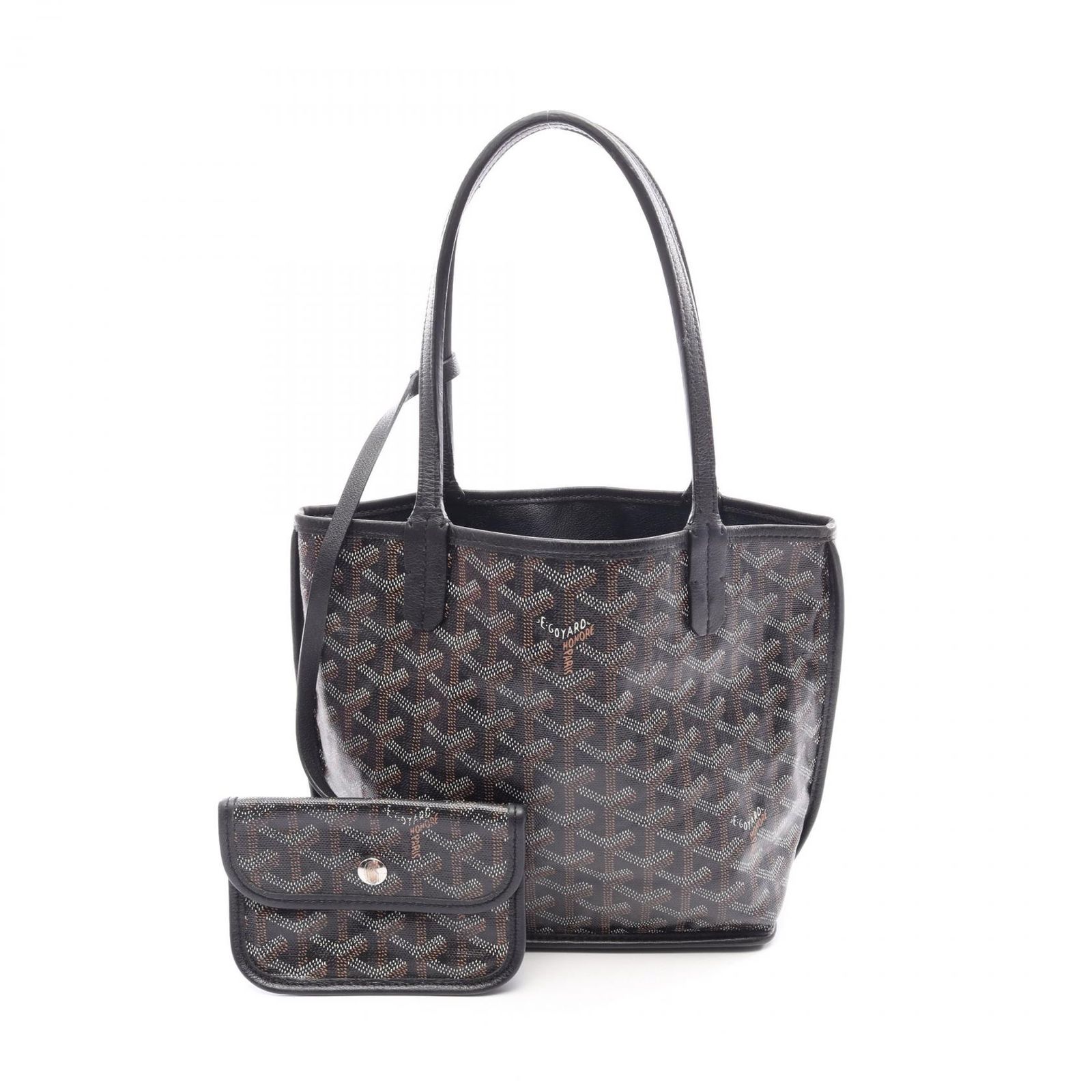 ゴヤール GOYARD トートバッグ アンジュ ミニポーチ リバーシブル ブラック/ブラウン/ホワイト PVCコーティングキャンバス レザー アンジュ ミニ レディース