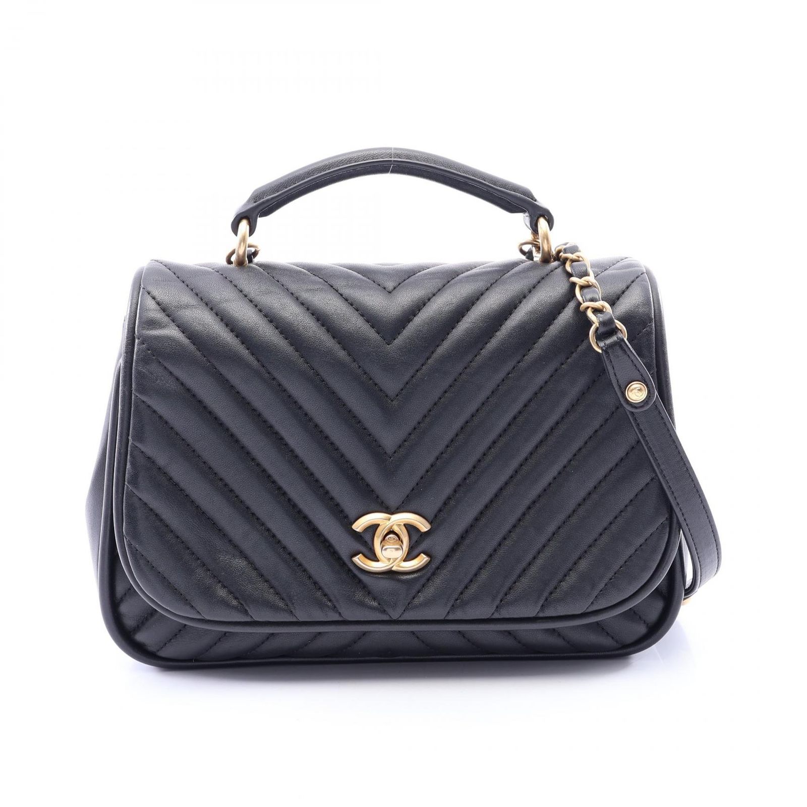 シャネル CHANEL ショルダーバッグ Vステッチ シェブロン 2WAY A98792 ブラック ラムスキン(羊革) シェブロン Vステッチ トップハンドル 2wayチェーンショルダー