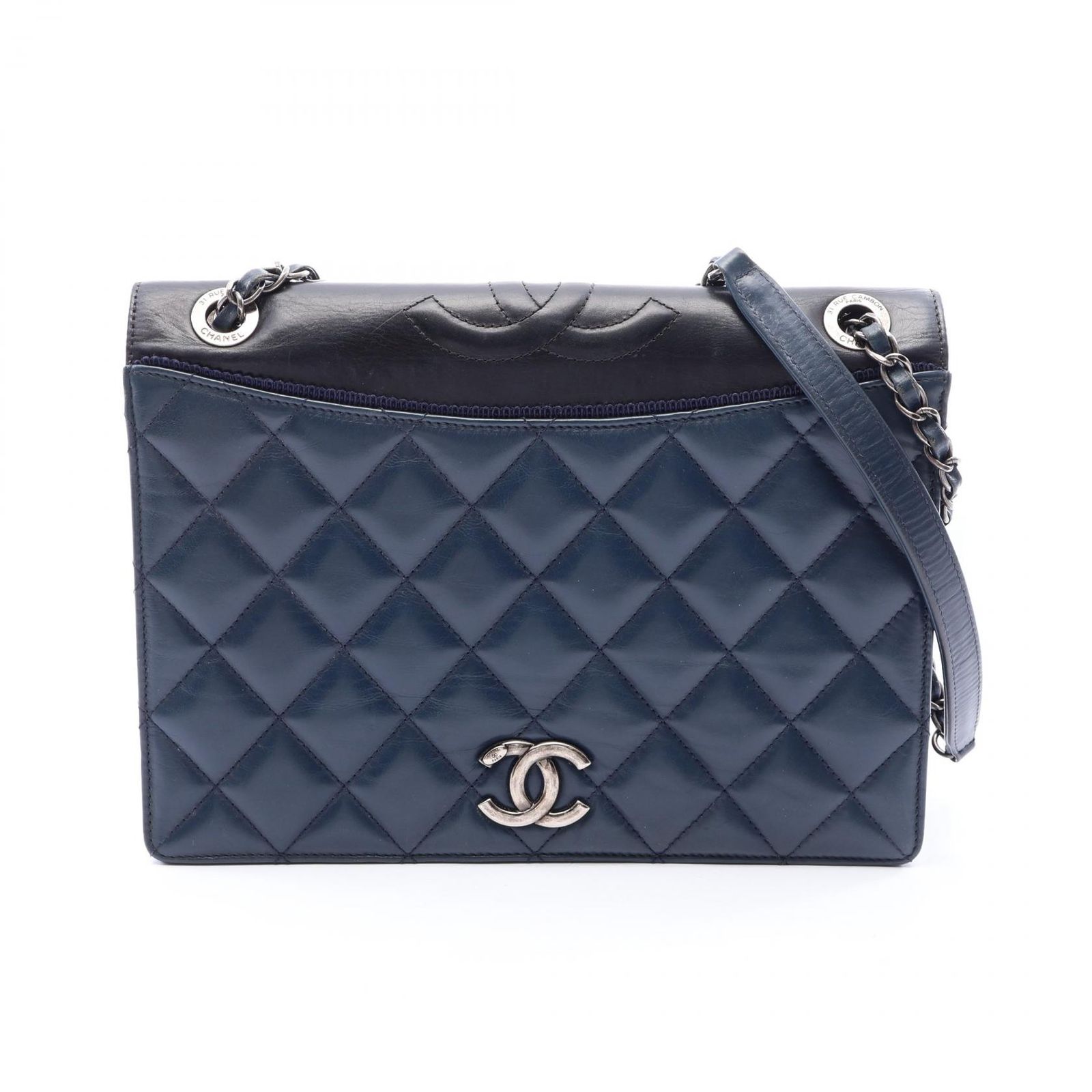シャネル CHANEL ショルダーバッグ マトラッセ A93013 ネイビー/ブラック レザー マトラッセ チェーンショルダー レディース Used B