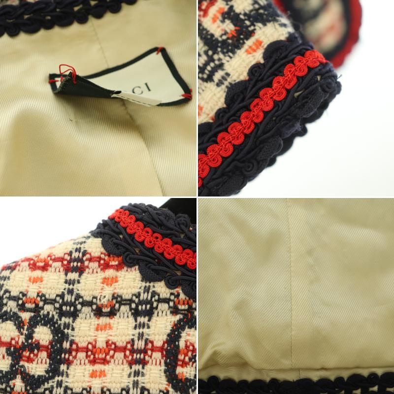 グッチ GUCCI ZADEH ノーカラージャケット ツイード インター