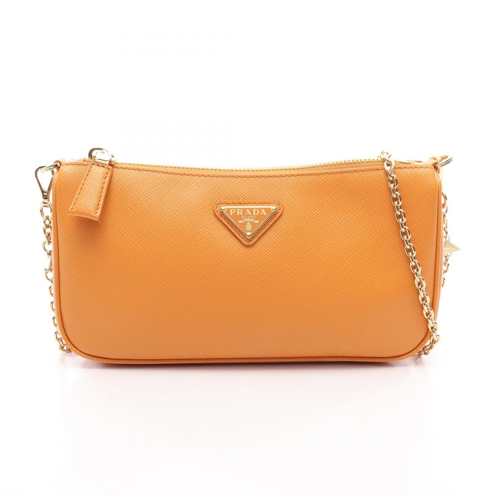 プラダ PRADA ショルダーバッグ 1BC245 オレンジ サフィアーノレザー トライアングルロゴ ミニバッグ レディース Used A