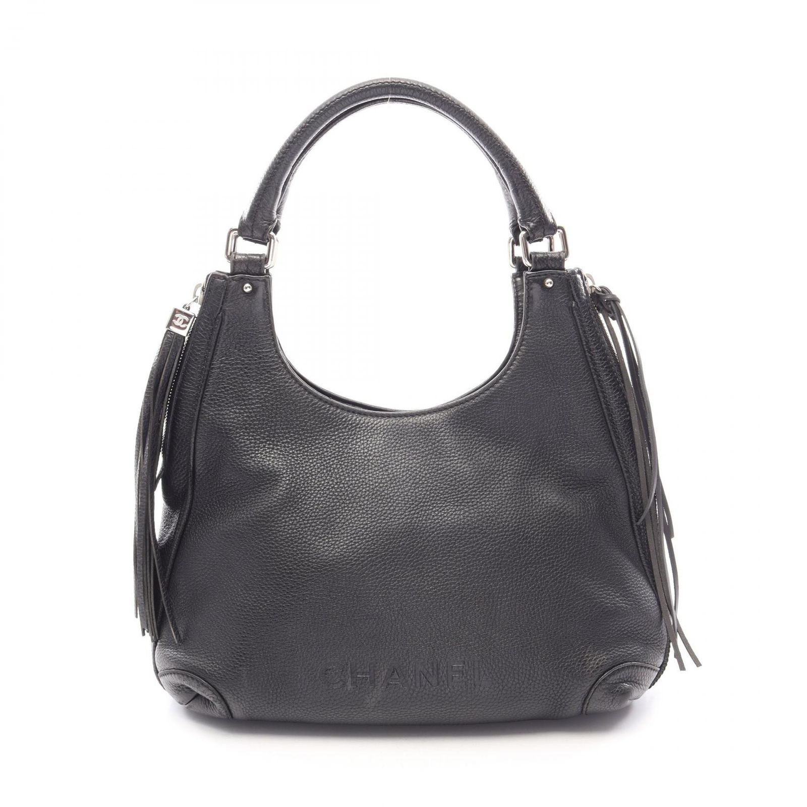シャネル CHANEL ハンドバッグ ロゴ ブラック レザー ロゴ フリンジ ハンドルバッグ レディース Used A 152,900円
