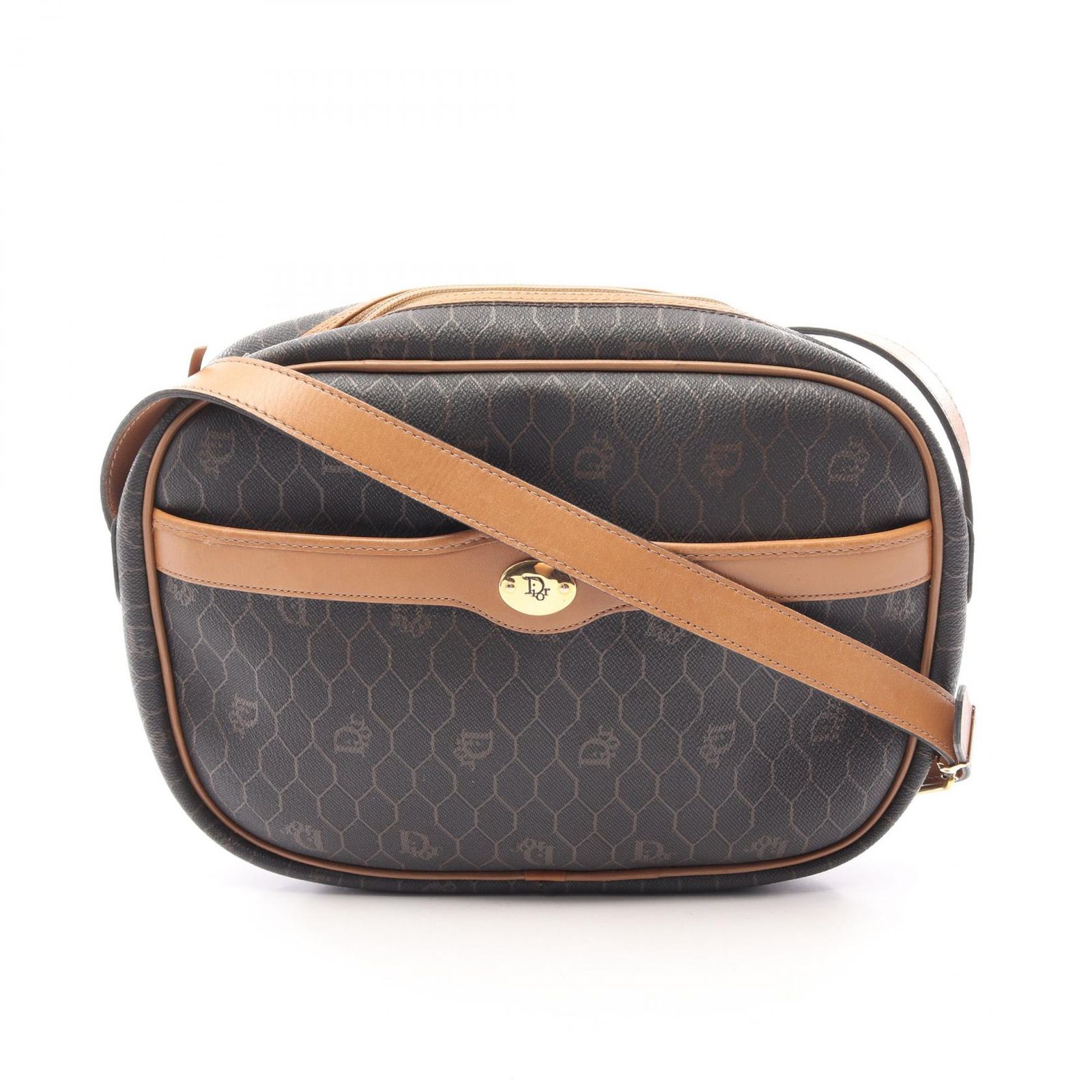ディオール Dior ショルダーバッグ ハニカム ダークブラウン/ブラウン PVCコーティングキャンバス レザー ハニカム ショルダーバッグ レディース Used B